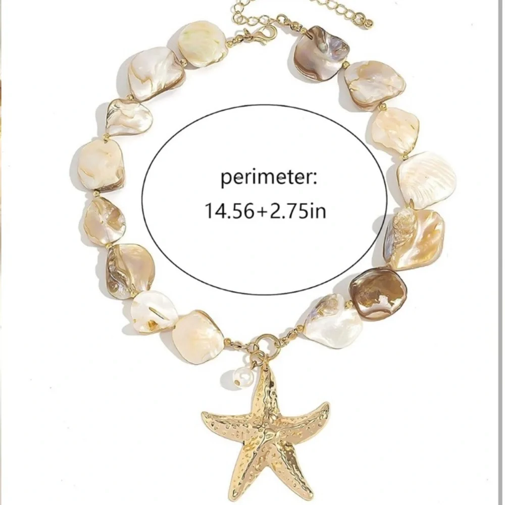 Gold Starfish Pendant Pearl Necklace - Iridescent Shell Beads new